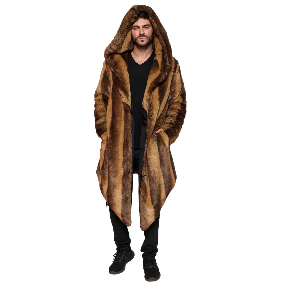 FURROCIOUS FURR Men’s Faux Fur Brown Tan Chinchilla for Festivals, Burning Man